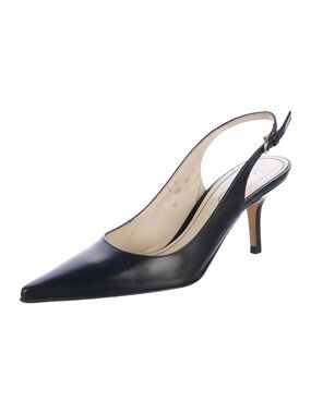 Sergio Rossi Black Leather Pointed Slingback Pumps